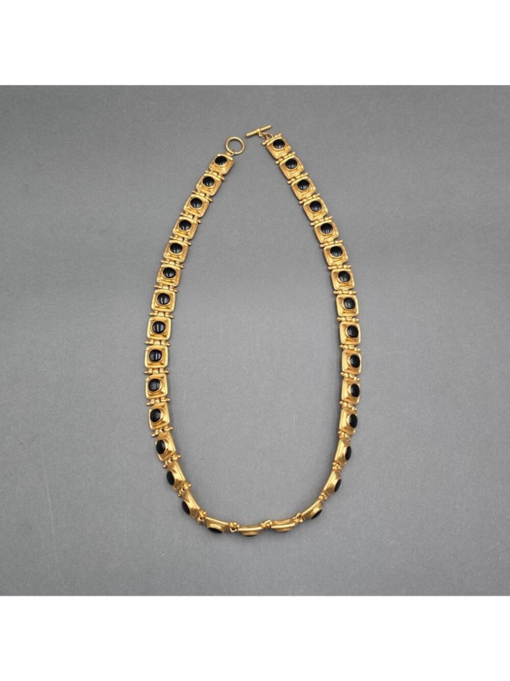 Victorian Revival Book Chain Statement Necklace 30" Gold Tone Black Glass - Picture 4 of 15